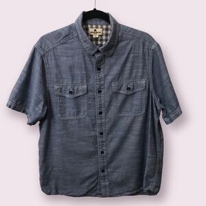 Woolrich Mens Cotton Casual Button Down Short Sleeve Collared Blue Shirt Size L